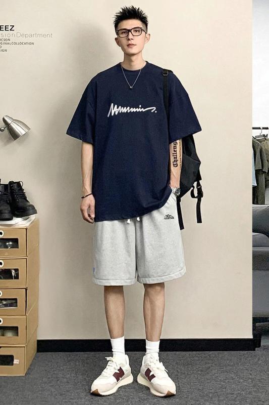 其它 - Tシャツ メンズ 半袖 綿100% 夏用 宽松 休闲 字母プリント クルービックキューブ ブランド名削除 削除 270g
