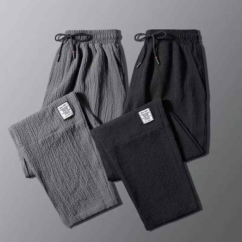 summer ice silk quick-drying pants men's linen casual pants men's loose large size summer thin breathable sports long pants