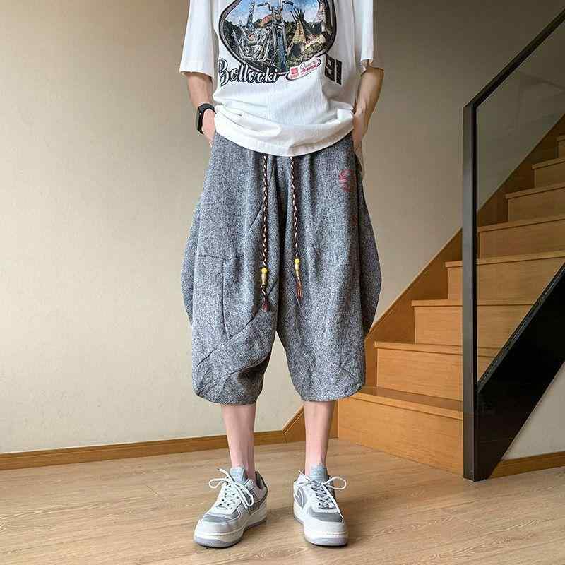 Rakuten - 麻混七分裤 男士 休闲 宽松 痞帅 潮牌 高街 夏季 裤子