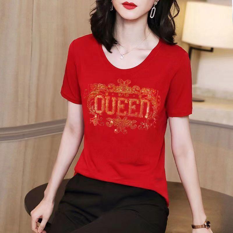 樂天商城 - Tシャツ レディース ファッション 烫钻 おしゃれ 韓国風 着痩せ 上品 快適 通気性 カジュアル ゆったり Tシャツ