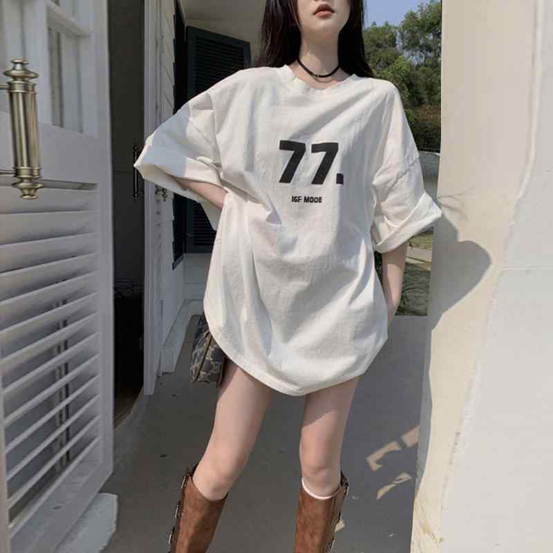 Rakuten - Tシャツ レディース 半袖Tシャツ レディース 春夏 カジュアル 通勤服 夏服 夏服 夏服新作 ゆったり着痩せ 韓国風 中長丈 トップス 綿100% 通勤用 カジュアル かわいい きれいめ 普段使い おしゃれ
