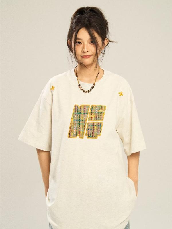 Tシャツ メンズ 黒 アメリカンヴィンテージ風 編み込み 刺繍 ゆったり 短袖 トップス 夏物 男性用 Tシャツ