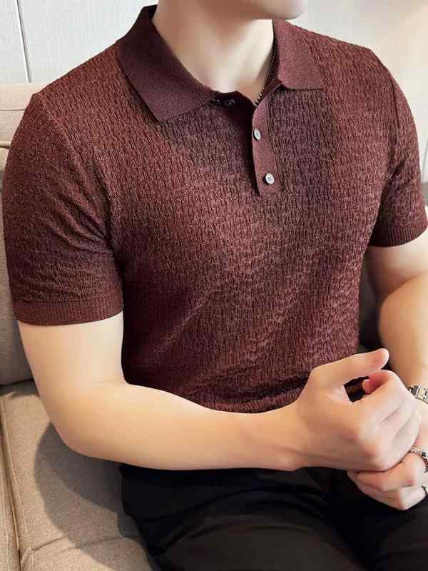 Tシャツ メンズ 半袖 POLOシャツ 鹿の子織り 透かし編み 軽量 吸湿速乾 高弹力 無地 白色 黒 白 コーヒー色 春夏