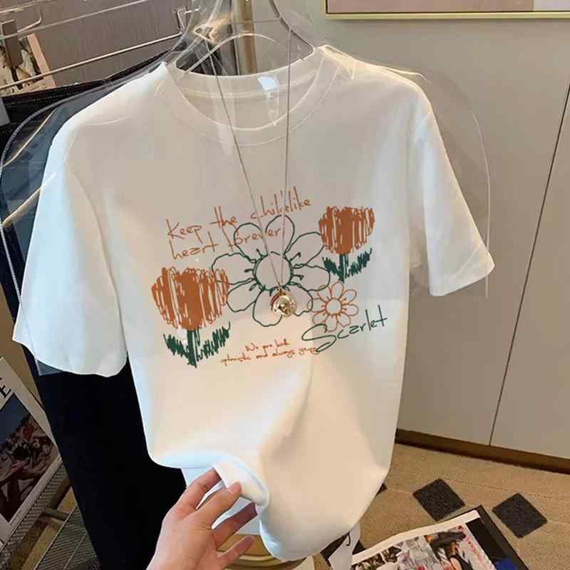 トップス 花柄Tシャツ レディース 半袖Tシャツ 綿100% ゆったり Tシャツ デザインTシャツ かわいいTシャツ 着心地良いTシャツ おしゃれTシャツ 通年使えるTシャツ