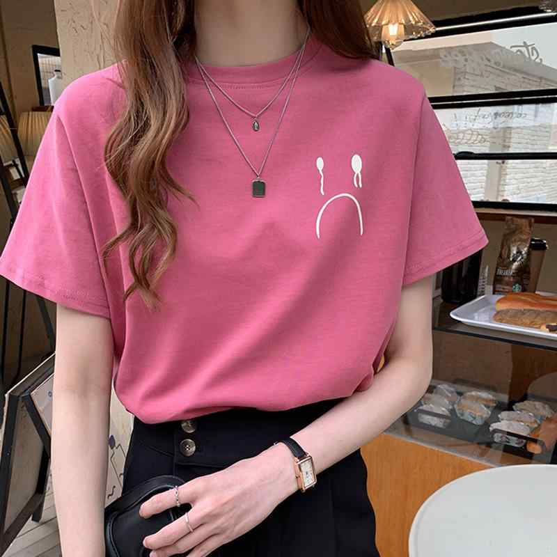 トップス レディース Tシャツ レディース 半袖 プリント 丸首 ゆったり カジュアル 快適 普段使い 綿混 伸縮性 通気性 普段使い 通勤用 黒 白 黒 春夏