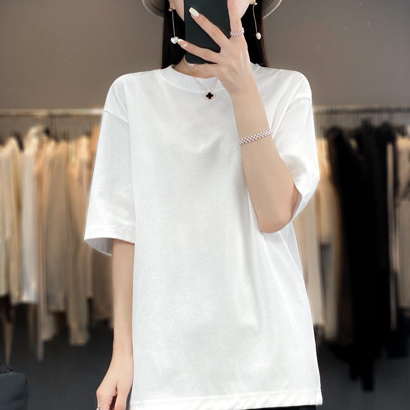 Tシャツ レディース 短袖 綿100% 無地 白 夏 韓国風 カジュアル ゆったり 中長丈 トップス 部屋着 普段使い 普段使い 普段使い 普段使い 快適 柔らかい 伸縮性 通気性