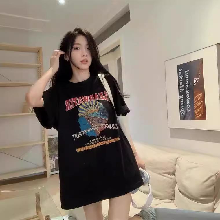 Rakuten - Tシャツ レディース 半袖 レディース 白黒 レディース Tシャツ 半袖 ゆったりシルエット レタリングプリント 夏服 涼しい素材 通気性 快適 おしゃれ カジュアル フェミニンー風 M L XL 2XL