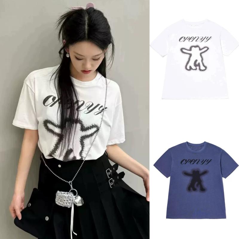 Tシャツ 半袖 韓国風 カジュアル 白系 青系 綿 レディース