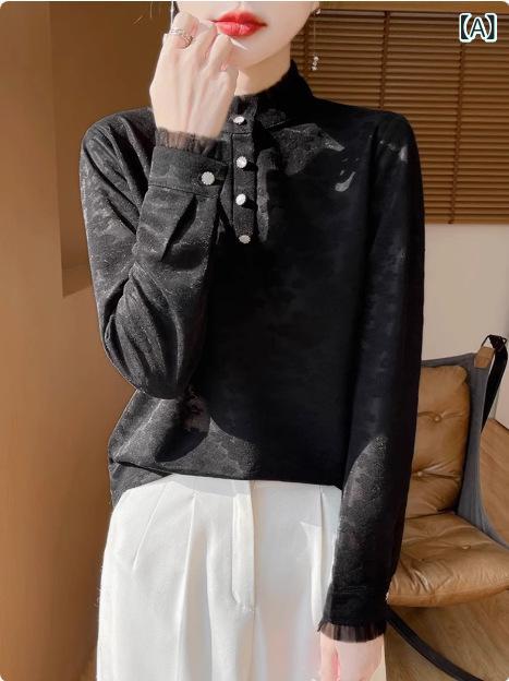 新 商品の 半 高 襟の 薄い レースの 混紡の ニットの 底の シャツの 女性の 春 夏の 修身の 精 紡の 中で 上着を 掛けます。
