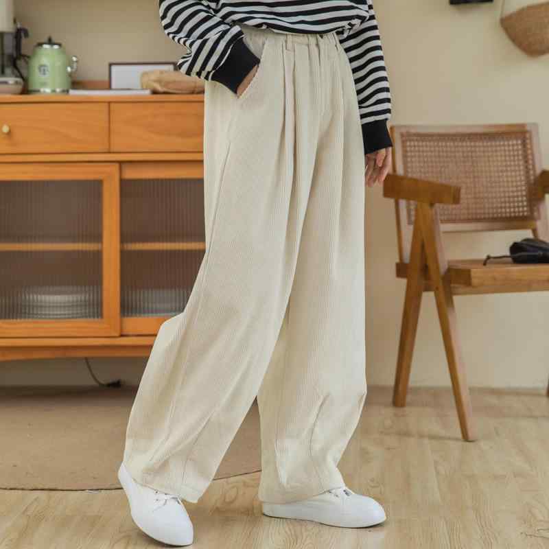 Long Pants - コーデュロイ ワイドパンツ レディース 春秋 ゆったり ストレートパンツ カジュアル ストレート 普段使い 快適 楽ちん おしゃれ きれいめ ファッション ナチュラル 合わせやすい