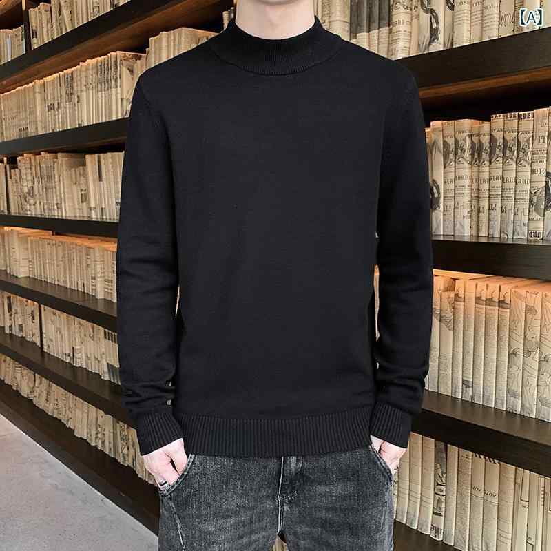 メンズ ニット セーター ハイネック 長袖 男性用 秋冬 カジュアル おしゃれ ファッション シンプル 無地 防寒 暖かい 紳士服 普段使い 通勤 通学 オフィス ビジネス シンプル おしゃれ スタイリッシュ M L XL 2XL 3XL 黒 グレー 黒 2