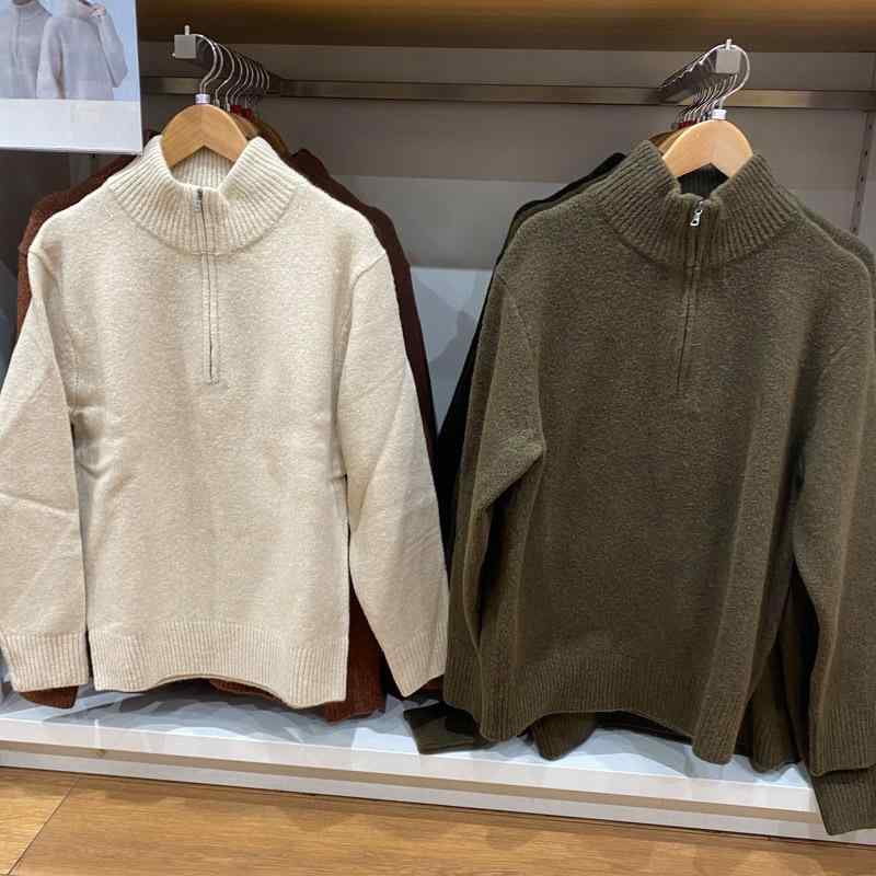 プルオーバー ニット セーター メンズ 男性用 長袖 半ハイネック トップス ポリエステル 紳士用服 紺色 水色 ベージュ系 ライトブラウン系 カーキ系 秋冬 40代 50代