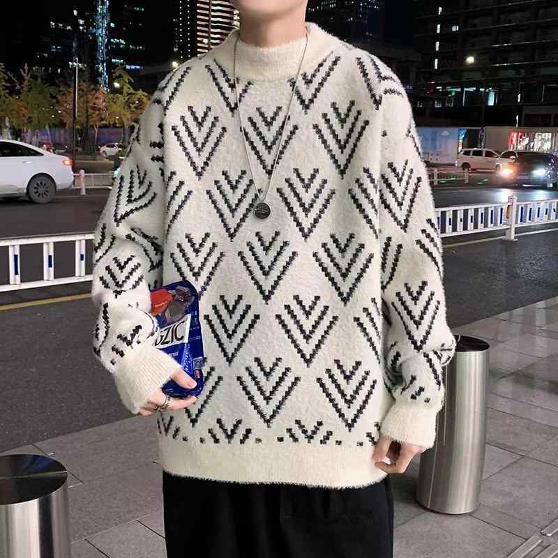 category apparel men sweater knitwear high neck knitwear men's thick winter new high school student mink cashmere base layer kn