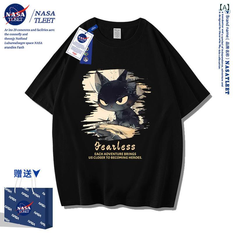 乐天商城 - Tシャツ メンズ 綿100% 猫柄 プリント 半袖 クルーネック カジュアル 夏服