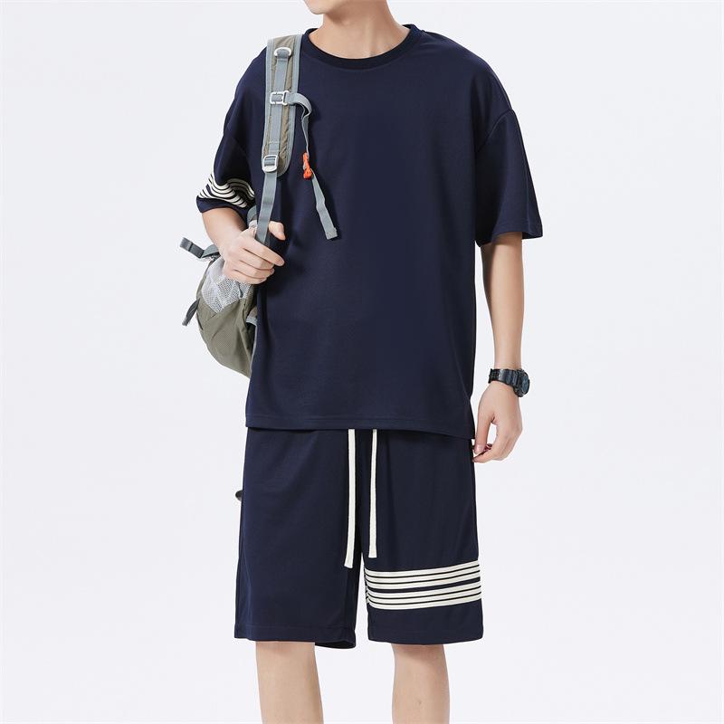 Rakuten - メンズ トレーニングウェア スポーツウェア セットアップ 半袖Tシャツ 短パン 夏物 カジュアル ブラック ダークグレー ダークブルー M L XL 2XL 3XL