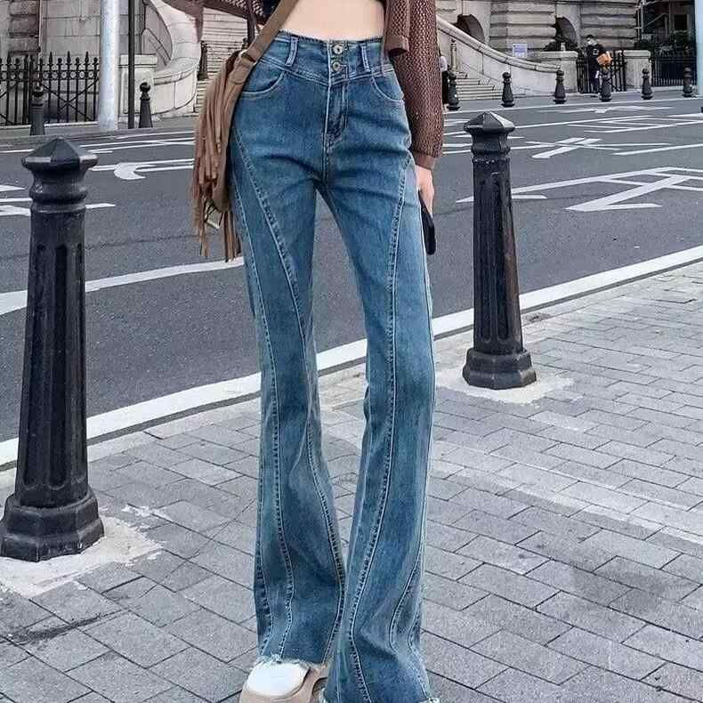 vintage blue high-waisted denim jeans for women spring summer new korean style versatile stretchy slim fit flattering fashion m