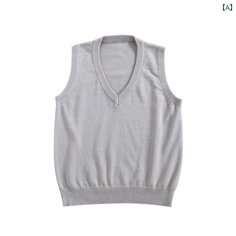 Rakuten - 基礎 モデル v ネック JK セーター 制服 ベストベストベストベスト 袖 なし 薄い 純 色 女子 学生 ニット スポット