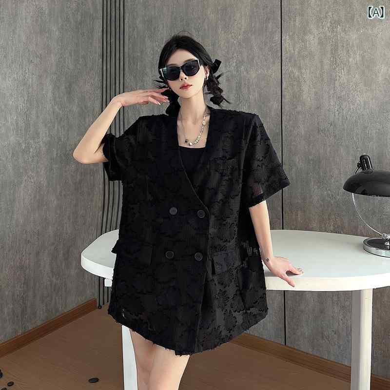 Rakuten - 2025 ハイエンドジャカードレース 日焼け 止め スーツ ジャケット 女性の ための 中国 風 西洋 スタイル 黒 ワンボタンミッドレングススーツ