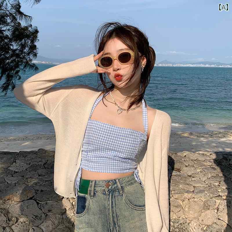 氷 糸の カーディガンの ニットの 日焼け 止めの 服の 女性の 夏の 薄い タイプの フランスの 小さい マントの 外で 肩の エアコンの シャツの 学生の 女性を 掛けます。
