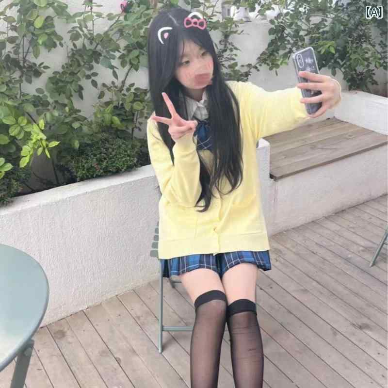 No Sleeve Knit - Jk 制服 学院 風 セットニットセーターカーディガンコート 秋冬 純 色 v ネック 校 供 感 ゆるい 上着 女