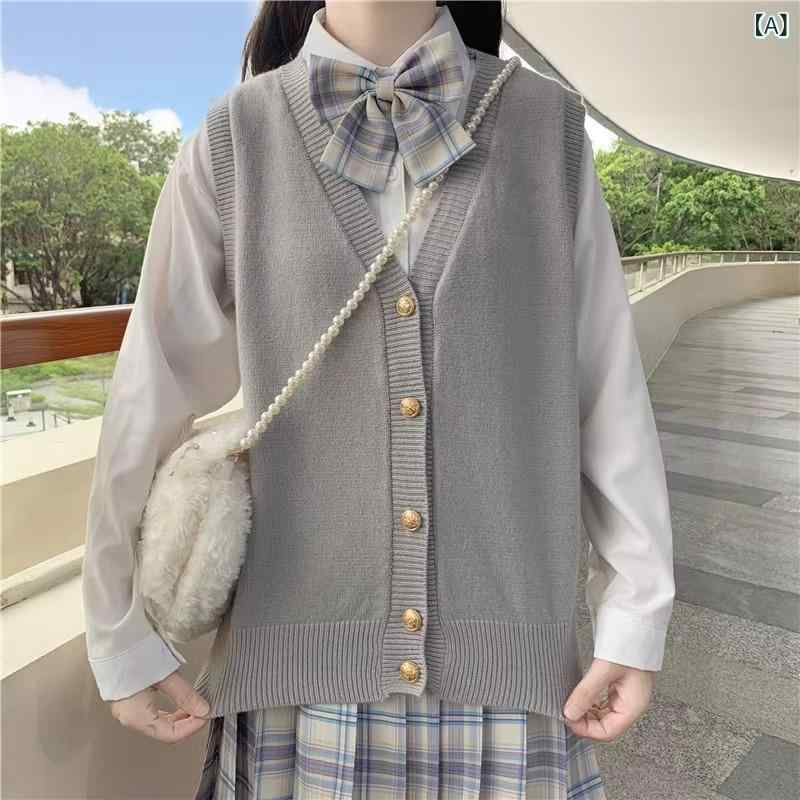 ニット ベスト 女性の 秋 2025 日本 JK 制服 ルー ズア ウタ ーノースリーブトップカレッジスタイルセーターベスト