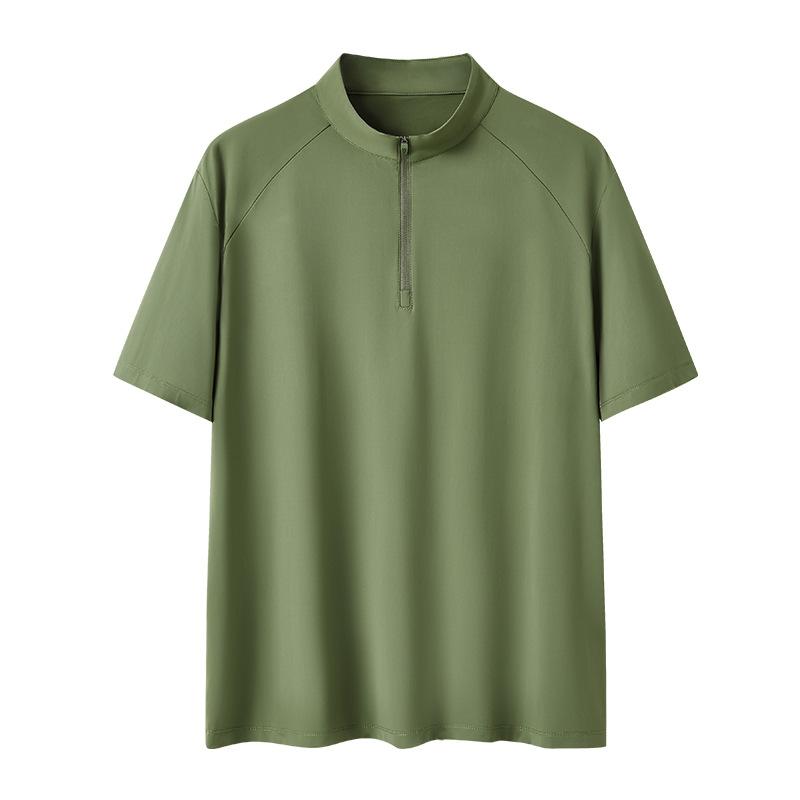 Outdoor Wear - メンズ Tシャツ ポロシャツ 短袖 接触冷感 透気性 抗菌 紫外線カット 速乾 超軽量 ニット 弾力 立襟 運動 ランニング フィットネス 野営 ハイキング サイクリング カラキ 緑 黒