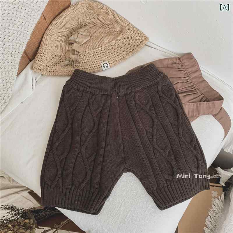 Knit Sweater - キッズ ニットパンツ 男の子 女の子 中小童 ハーレムパンツ 秋冬 森ガール 韓国風 ファッション 毛糸 靴下パンツ 針織布 腈纶 95% 中腰 ゴムウエスト 純色 剪毛加工 提花 潮范 旧橘 深咖 復古緑