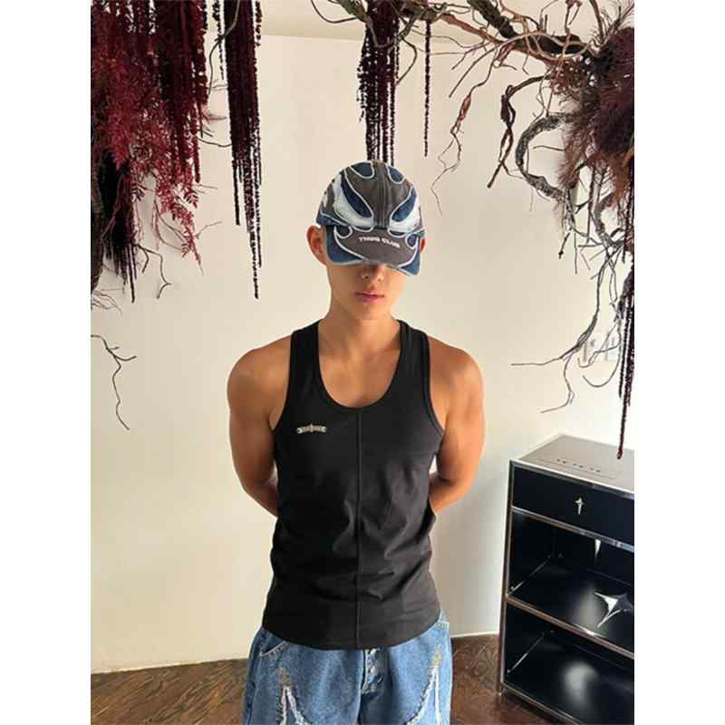 Tシャツ メンズ 半袖 カットソー シルバーアクセサリー装飾 アメリカンスタイル ストリート系 綿 無袖 ベスト トップス インナー コットン クルーネック オールシーズン