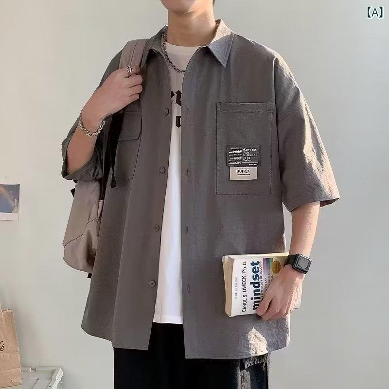 Rakuten - 長袖 シャツ メンズ 春秋 秋冬 宽松 トップス コットン混紡 ポリエステル 免烫 ゆったり デザイン 翻領 青少年 青春 流行 無性別 スタイル 休闲 シーン 深灰 浅灰 卡其 カラー オールシーズン
