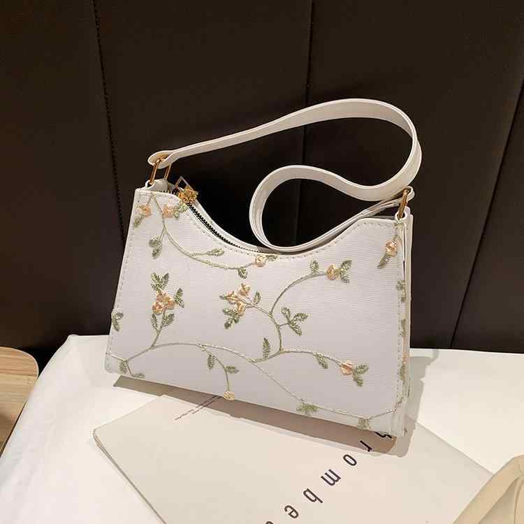 レディース バッグ シングルショルダー 小方型 網目レース 刺繍 帆布 硬め 横型 拉链開閉 単肩ストラップ 街頭トレンド 日常使い 白色 ピンク 緑 春季 軽量 かわいい コンパクト 透け感 シンプル 少人数風 脇下 肩掛け 普段使い デイリー ポータ