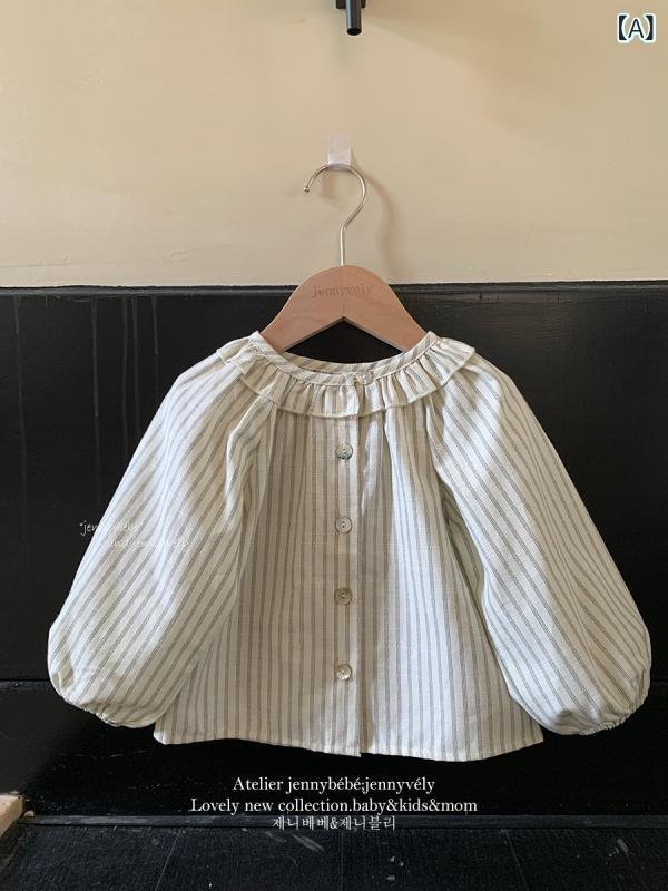 ロンパース 女の子 ベビー キッズ ストライプ柄 シャツ風 サスペンダー風 重ね着風 英国風スタイル 秋冬 お出かけ 普段使い 通園 着回し力抜群 ナチュラル かわいい・カテゴリ: 子供用セットアップ・スタイル: 韓国風・セット内容: パンツセット・セット点数: 2点セット・対象年齢: 1～3歳・袖丈: 長袖・フード: なし・パンツ丈: ショートパンツ・素材加工: 柔軟処理・厚さ: 普通・柄: ストライプ、無地・素材: 綿70%・安全基準: Aクラス・開閉仕様: プルオーバー・カラー展開: ストライプシャツ、背帯パンツ（ネイビー）・サイズ展開: 73cm、80cm、90cm、100cm