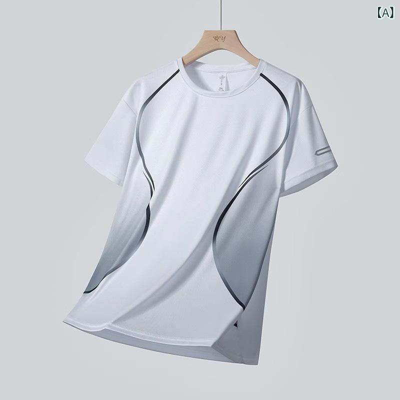 乐天商城 - メンズ Tシャツ 短袖 ゆったり グラデーション 迷彩柄 速乾 透気 丸首 薄手 春夏 ポリエステル 幾何学柄 スポーツ 日常 白色 灰色 黒 緑