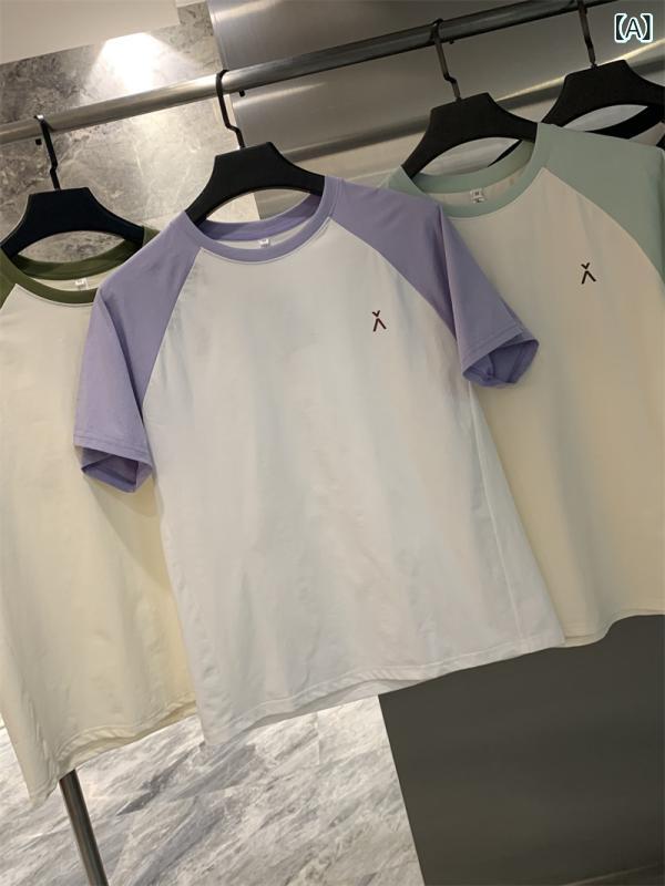Tシャツ メンズ レディース 春夏 ユニセックス 短袖 ラウンドネック ゆったり 綿混紡 ストライプ柄 薄手 抗菌 通気性 紫 白 緑 黒 青少年向け 夏 休日 普段使い 軽量 カジュアル トップス