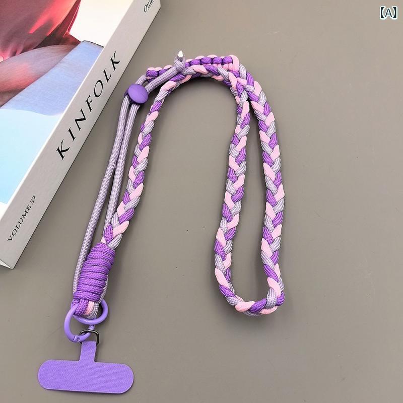 Retro - スマホ ストラップ 長さ調節 麻花 ブレイド ロープ 斜めがけ バックパック 対応 ケース クリップ 汎用 防失 バンド 多色 涤纶 素材 金属 バックル ユニセックス メンズ レディース 日常使い アクセサリー かわいい デザイン 軽量
