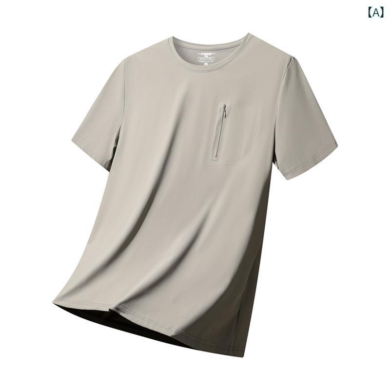 メンズ Tシャツ 短袖 速乾 接触冷感 弾力 ランニング フィットネス トレーニング トップス ユニセックス 薄手 透気性 吸湿排汗 クール 素材 ナイロン混紡 丸首 ルーズフィット 無地 黒 グレー 白 夏 用 日常 運動 軽量 機能性