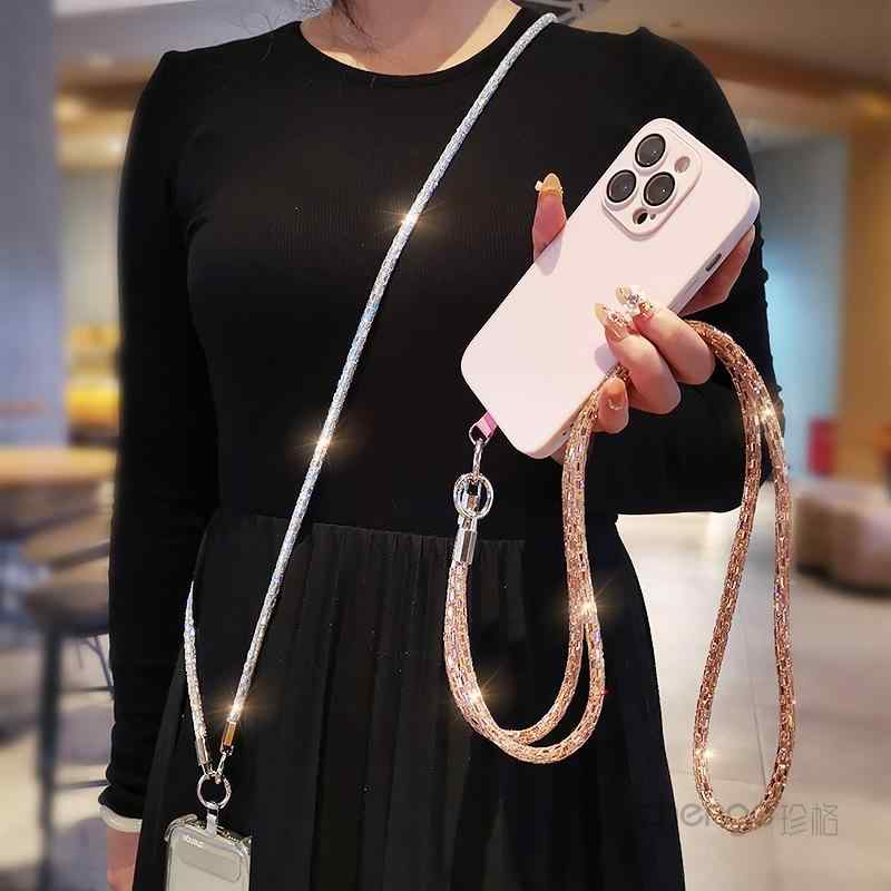 Brand - スマホ ストラップ 斜めがけ 女性用 キラキラ ラインストーン セクイン チェーン ロープ バックストラップ 携帯ストラップ ハンドストラップ 携帯チェーン 手持ちストラップ アクセサリー 銀 ピンク 黒 多機能 幾何学 形状 ミックスカラー 日常使い