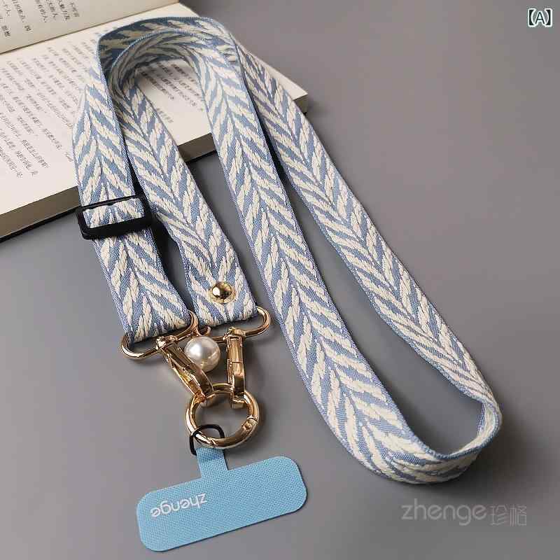 Retro - スマホ ストラップ 斜めがけ バックパック ロングタイプ 女性用 屋外 携帯 バンド 幅広 布 旅行 登山 柳葉 珍珠 ハングロープ 長 クリップ 丸 バックル 浅藍 緑 茶 宝藍 黒 酒紅 混色 幾何 形状 多機能 手作り 独立 包装