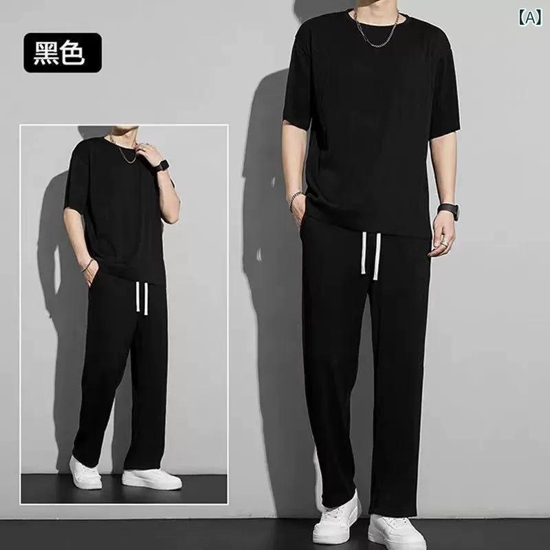 メンズ スポーツ セットアップ 夏 短袖 Tシャツ 速乾 九分パンツ 涼しい セット 日...