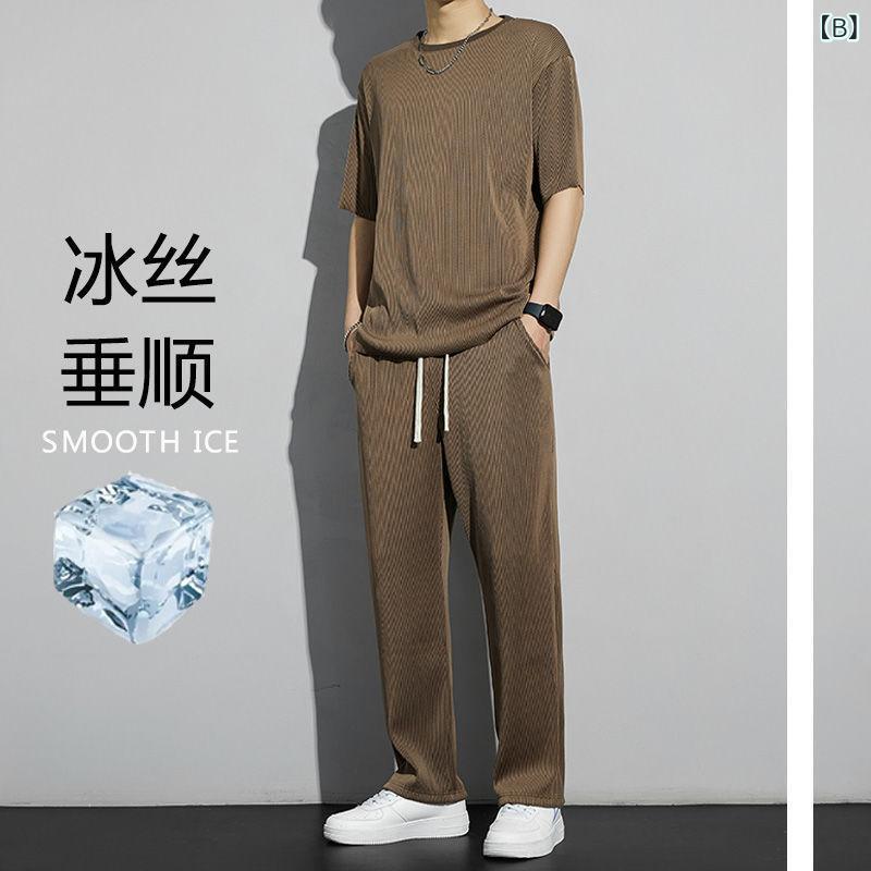 メンズ スポーツ セットアップ 夏 短袖 Tシャツ 速乾 九分パンツ 涼しい セット 日...