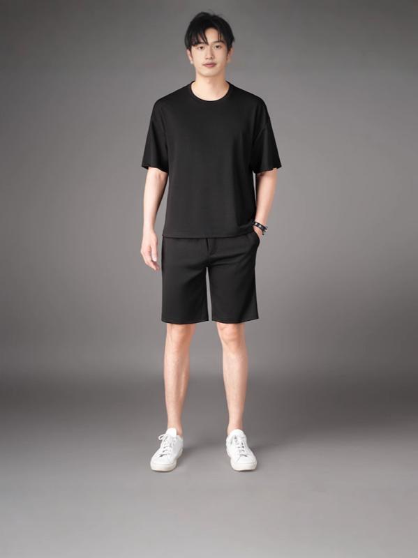メンズ Tシャツ 半袖 速乾 夏季 薄手 ゆったり 接触冷感 トップス トレンド スポーツ セット 赤 米黄 黒 灰 化繊混紡 ナイロン 日常 ビジネス 紳士 スタイル カジュアル 機能性 素材 快適 軽やか 吸湿 クール アクティブ ウェア 日常使い