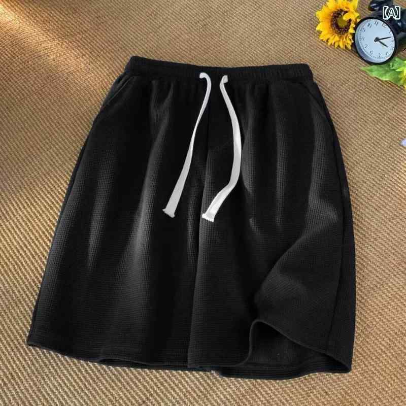 メンズ ショートパンツ ハウンドトゥース柄 夏用 薄手 化繊混紡 ワイド レディース...