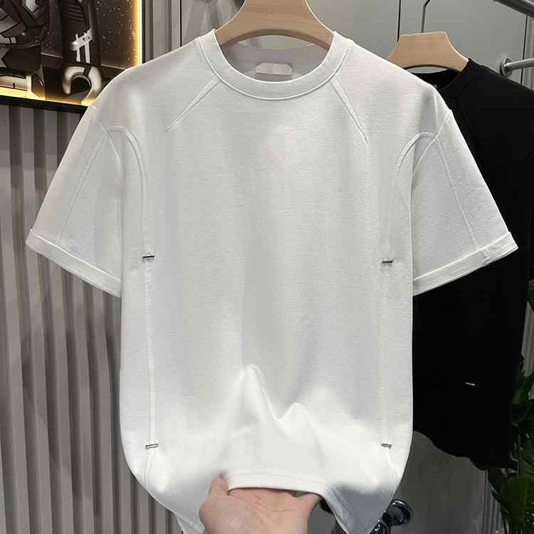 樂天商城 - Tシャツ メンズ 短袖 丸首 ゆったり 黒 白 純色 ポリエステル 夏 韓国風 軽量 釘付き 切り替え ファッション 百搭 休日 日常 青年向け