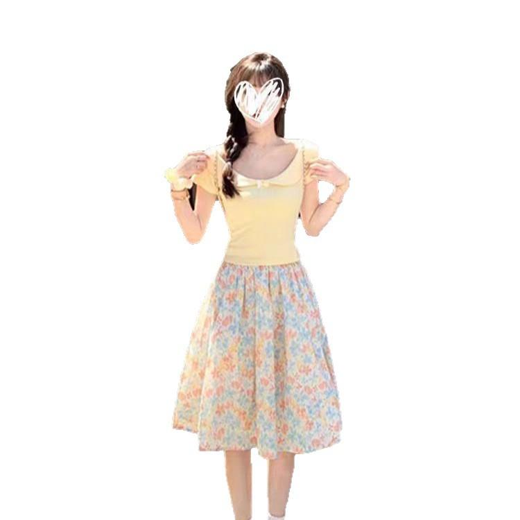 Rakuten - Tシャツ レディース 少女風 かわいい 蝶ネクタイ ポロ襟 飛袖 修身 短袖 純色 プリント 精棉 接触冷感 免烫 日韓スタイル 韓国風 黄色 白 オールシーズン トップス 上衣 袖長 普通丈 セットアップ ユニセックス