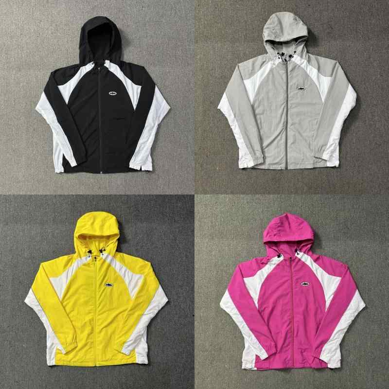 メンズ レディース 連帽 ジャケット 防水 防風 綿 素材 長袖 切り替え ストリート スタイル ゆったり シルエット オールシーズン 青年向け ブラック グレー ピンク 黒 白 灰 白 玫 白 黒 黄 黒 藍 粉 黒 藍 粉 S M L XL サイズ