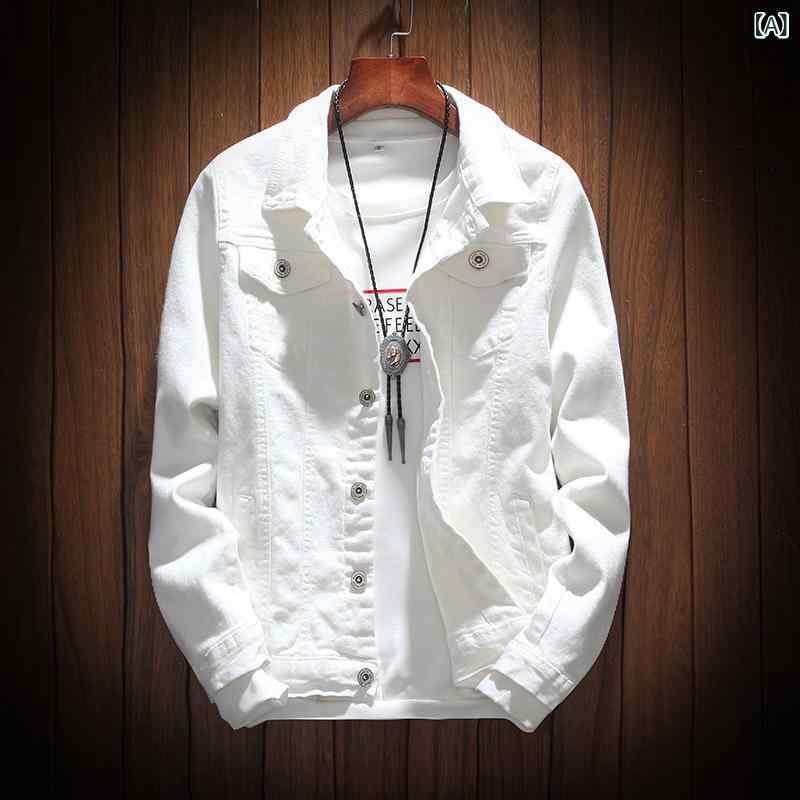 乐天商城 - メンズ ジャケット 牛仔 コート 男性用 牛仔服 男士 トップス クロスボーダー 外套 春季 秋季 休闲 スタイル 青少年 対象 翻領 タイプ ワイド シルエット シングル ブレスト ノーホッド ミディアム 厚み ソリッド カラー ポリエステル 素材 ポ