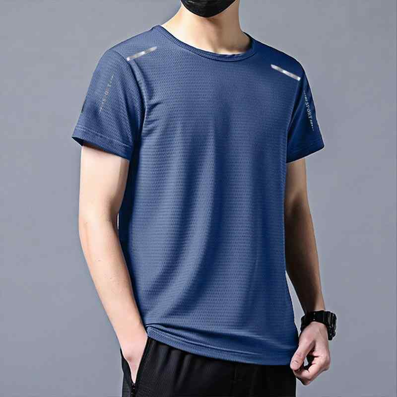 Tシャツ メンズ 春夏 接触冷感 メッシュ クルーネック ビッグシルエット 大きいサイズ カジュアル 着回し トレンド 通気性 無地 普段使い・カテゴリ: Tシャツ・スタイル: カジュアル・主な素材: ポリエステル（91-95%）・柄: 無地、幾何学模様・シルエット: ゆるめ・スタイル: プルオーバー・ネックライン: クルーネック・袖丈: 半袖・フード: なし・厚さ: 薄手・素材感: 化学繊維混紡・シーン: カジュアル・詳細: プリント・加工: 形態安定加工・カラー展開: ブラック、グレー、ホワイト、ブルー・サイズ展開: M、L、XL、2XL、3XL、4XL、5XL・重量: 約180-250g・機能: 通気性・対象年齢: 大人・性別: 男性