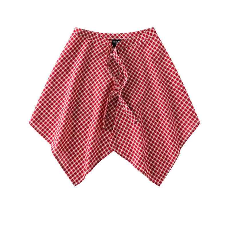 半身スカート レディース メンズ 赤 格子柄 港風 復古 90年代 短め 不規則 切り替え 綿 ポリエステル 無弾性 街頭風 潮人 スタイル レイヤード アイテム 夏 腰紐 飾り 百搭 普段使い 個性 カジュアル ファッション