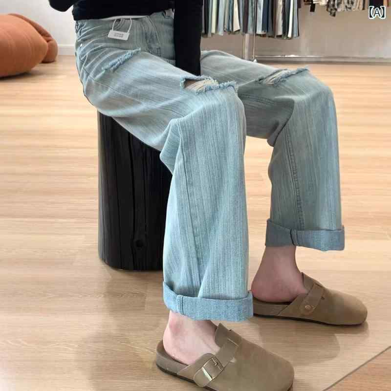 ・カテゴリ: 牛仔パンツ・スタイル: カジュアル・主な素材: 牛仔布・主素材: 綿50-70%・主素材2: 綿30-50%・パンツ丈: ロング・ウエスト: ハイウエスト・厚み: 薄手・流行要素: 破れ・カラー展開: ブルー・サイズ展開: XS、S、M、L、XL、2XL、3XL、4XL・フィット: ルーズフィット・ストレッチ: 高伸縮