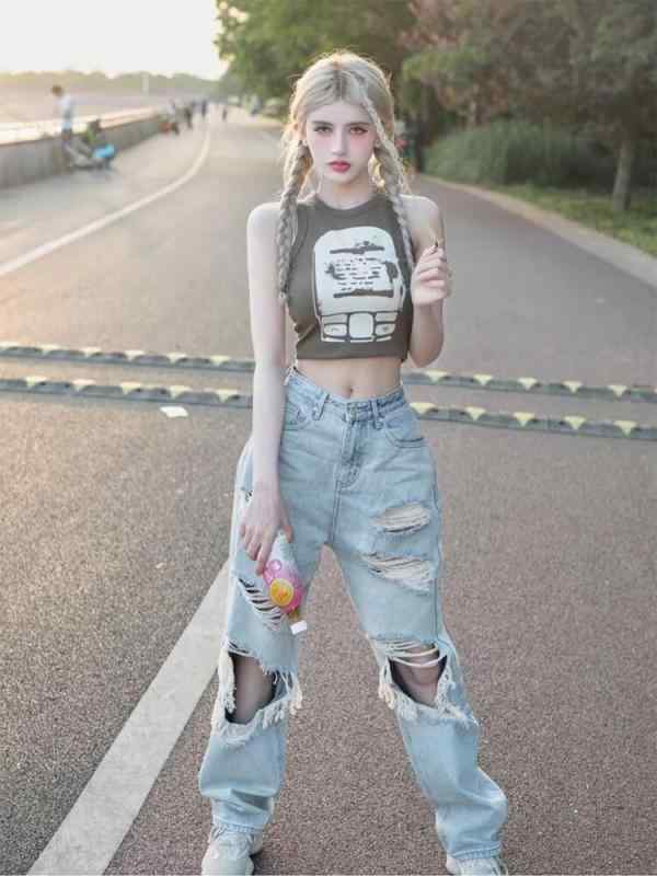 Mujeres Pantalones Denim Azul Limpio Paseo largo Lentísimo Esmalte Quebrado Procesamiento Cotón Poliéster Mezclado Micromolecular Limpio Silueta Estilo de calle Renacimiento Viento Verano Temporada Básico Diseño Ligero Uso Normal Trabajo Código Adaptado Lavado Procesamiento