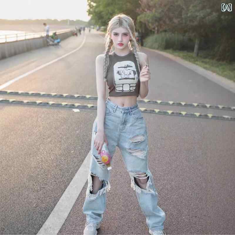 Mujeres Pantalones Denim Azul Limpio Paseo largo Lentísimo Esmalte Quebrado Procesamiento Cotón Poliéster Mezclado Micromolecular Limpio Silueta Estilo de calle Renacimiento Viento Verano Temporada Básico Diseño Ligero Uso Normal Trabajo Código Adaptado Lavado Procesamiento — vista 2